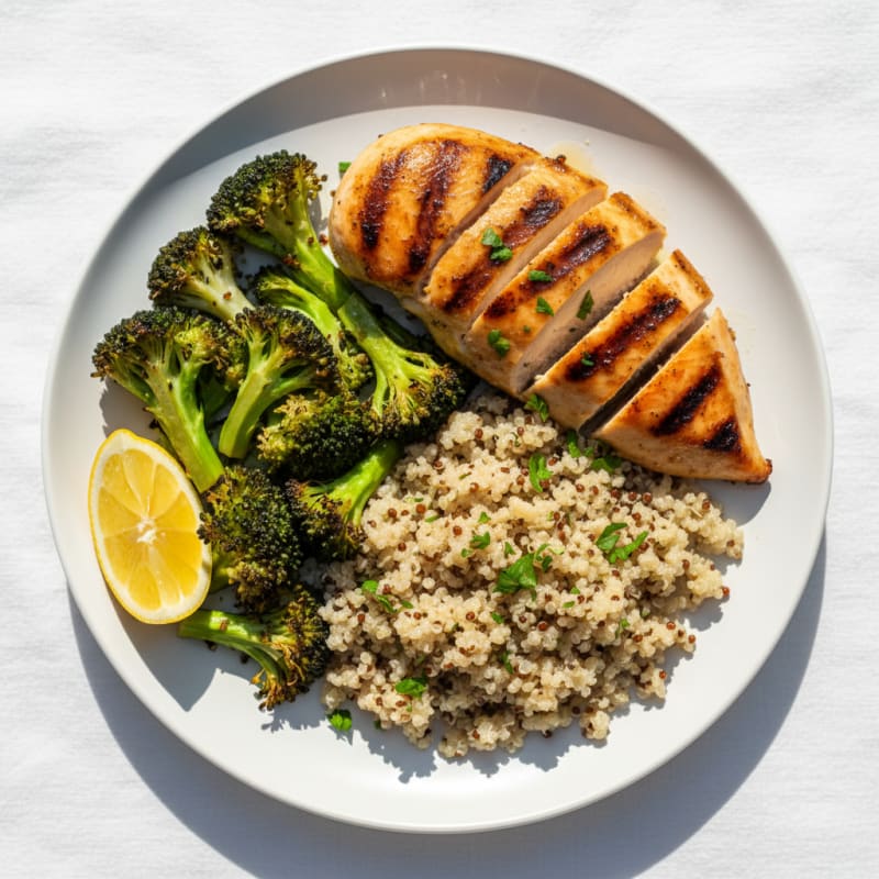 Grilled Chicken Breast with Quinoa and Roasted Broccoli