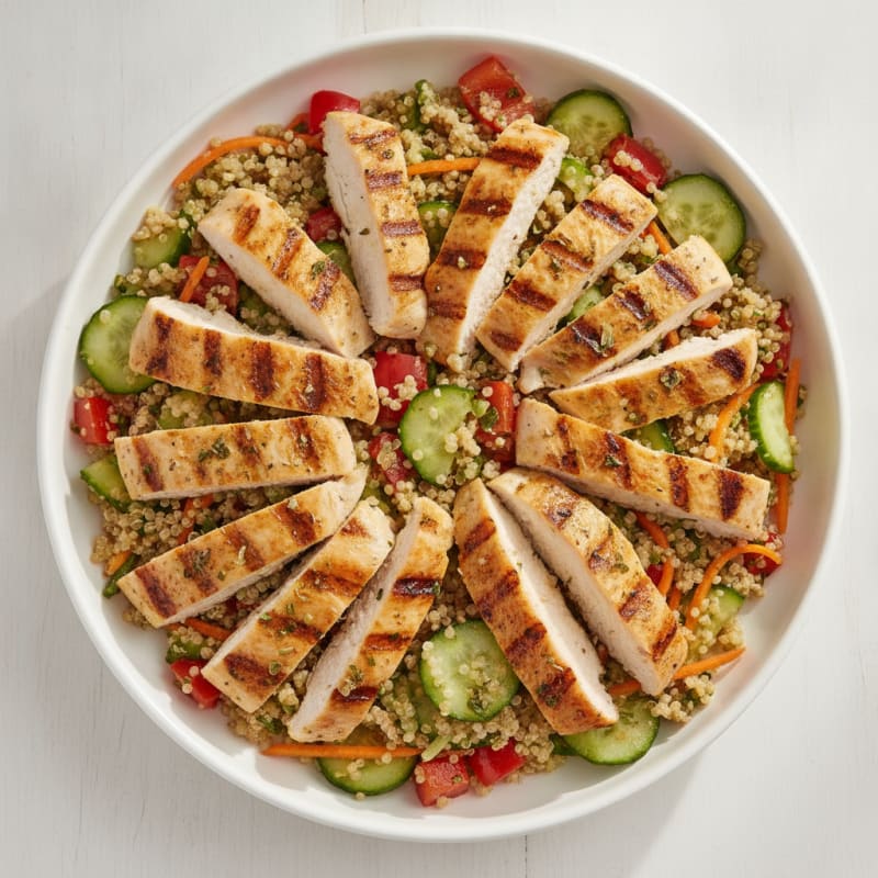 Grilled Chicken and Quinoa Bowl with Crunchy Vegetables