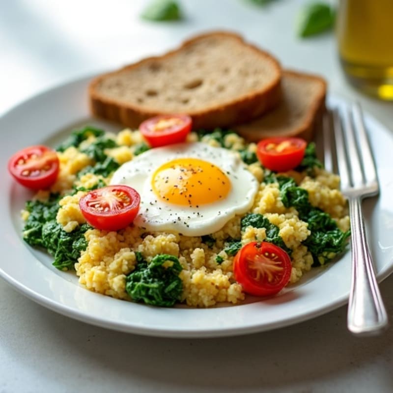 Egg White Spinach Scramble with Cottage Cheese and Cherry Tomatoes