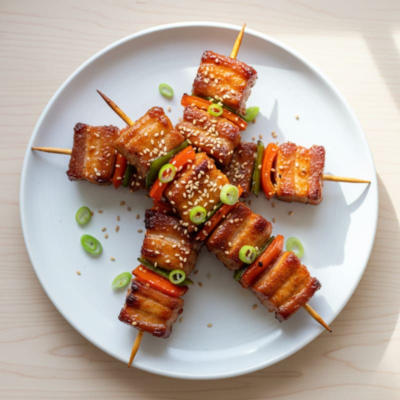 Spicy Gochujang Pork Belly Skewers