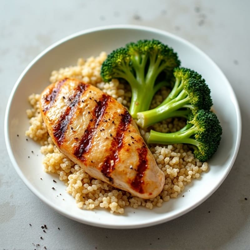 Grilled Chicken Breast with Quinoa and Roasted Broccoli