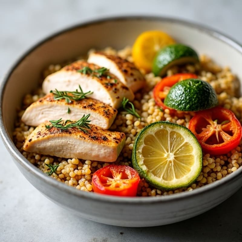 Lemon-Herb Roasted Chicken and Quinoa Bowl with Crispy Vegetables