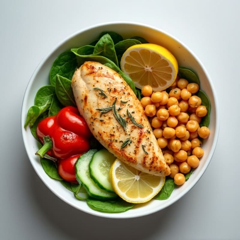 Herb-Roasted Chicken and Chickpea Bowl with Fresh Vegetables