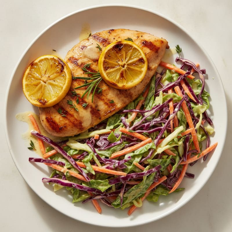 Grilled Chicken Breast with Crunchy Cabbage Slaw