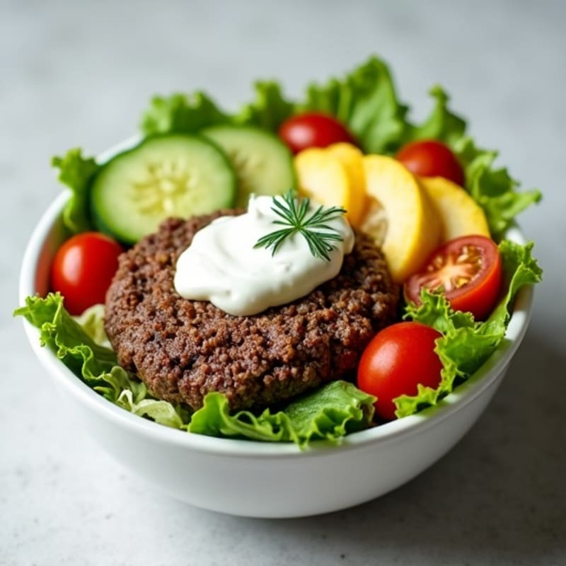 Lean Ground Beef Burger Bowl with Creamy Tangy Dressing