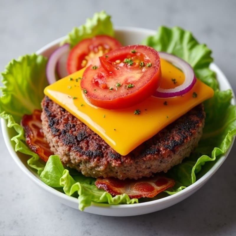 Lean Beef Burger Bowl with Crispy Bacon and Melty Cheese