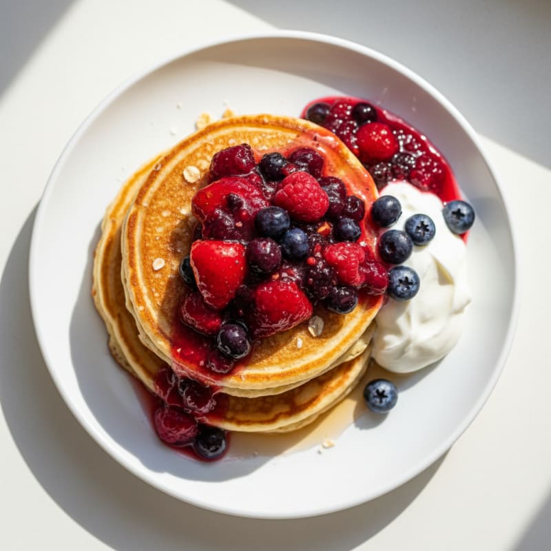 Fluffy Buttermilk Hotcakes with Berry Compote