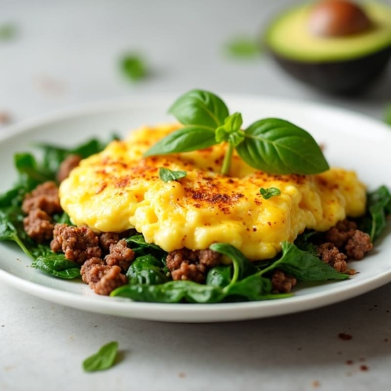 Scrambled Egg Whites with Ground Beef and Spinach