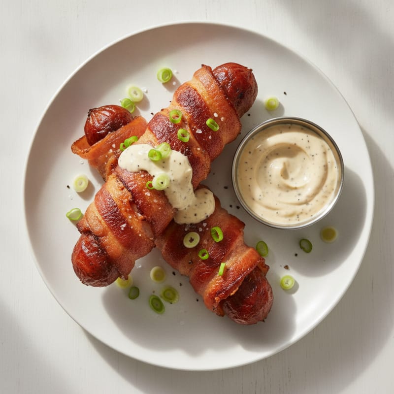 Crispy Bacon-Wrapped Beef Hot Dogs