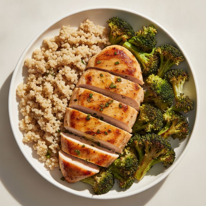 Grilled Chicken Breast with Roasted Broccoli and Quinoa