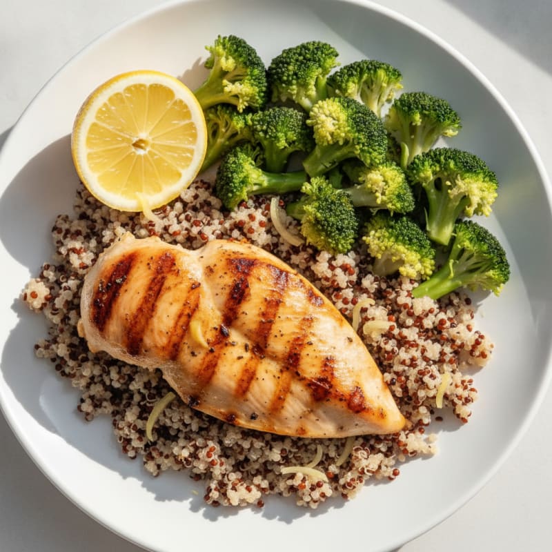 Grilled Chicken Breast with Quinoa and Steamed Broccoli