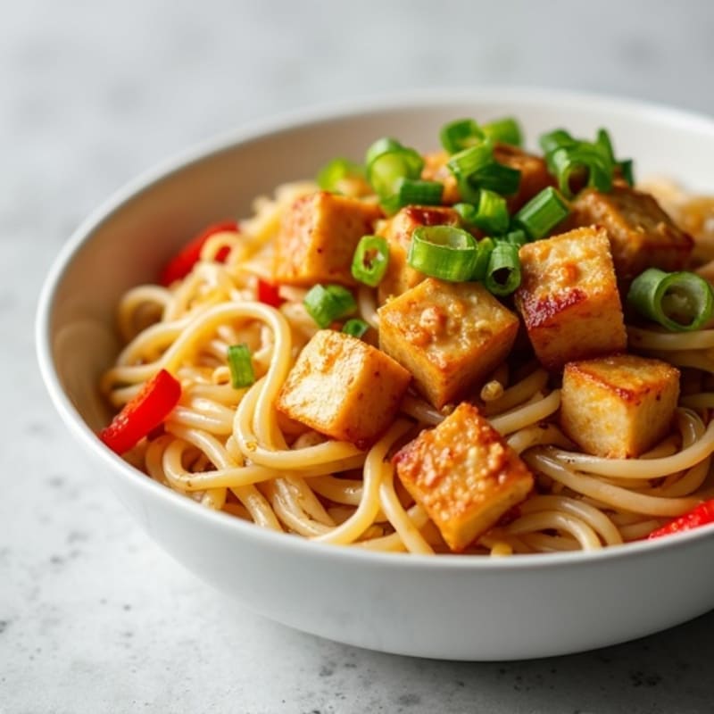 Creamy Peanut-Ginger Rice Noodles with Crispy Tofu