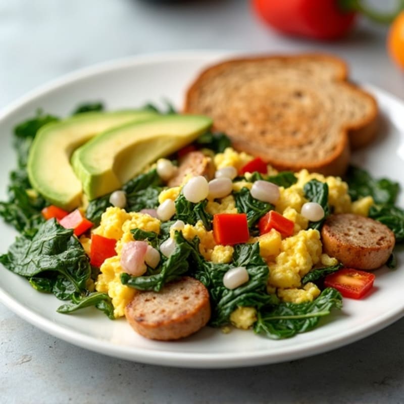 Egg White and Spinach Scramble with Turkey Sausage