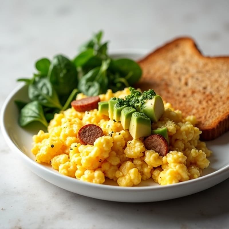 Egg White Scramble with Turkey Sausage and Spinach