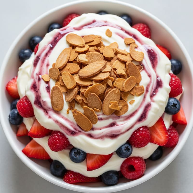 Greek Yogurt Protein Parfait with Mixed Berries and Almonds