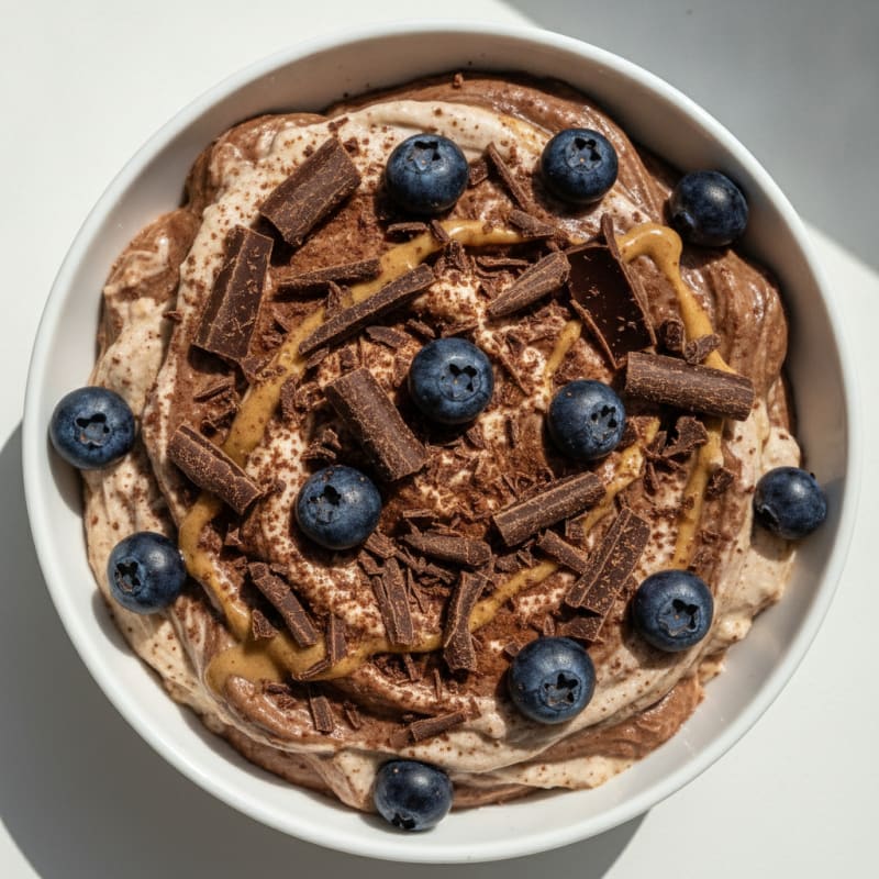 Greek Yogurt Protein Mousse with Dark Chocolate Shavings
