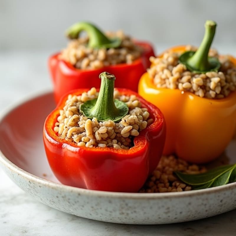 Roasted Bell Peppers Stuffed with Savory Ground Turkey and Brown Rice