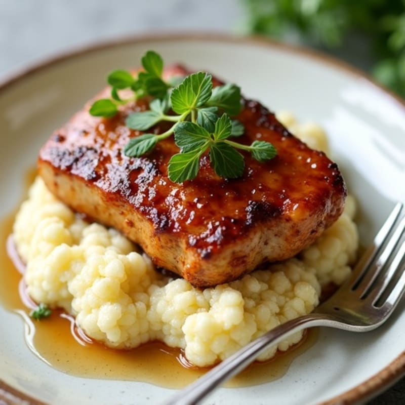 Crispy Pork Tenderloin with Maple-Soy Glaze and Creamy Cauliflower Mash