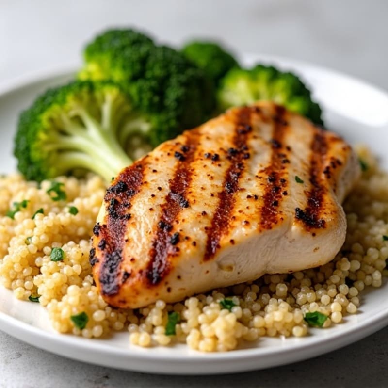 Grilled Chicken Breast with Quinoa and Roasted Broccoli