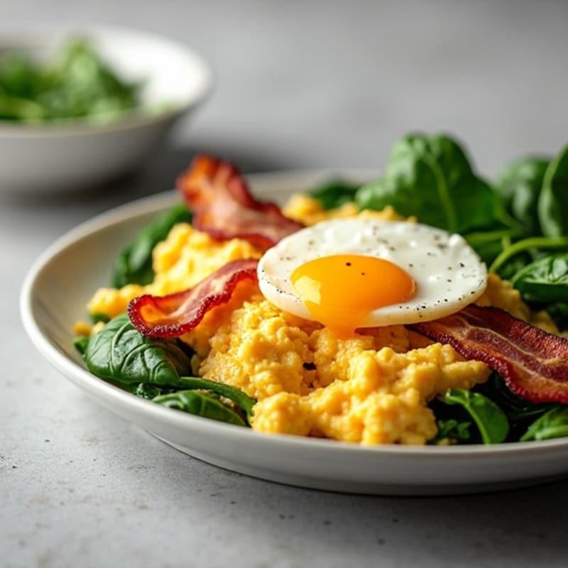 Cottage Cheese Egg Scramble with Spinach and Turkey Bacon