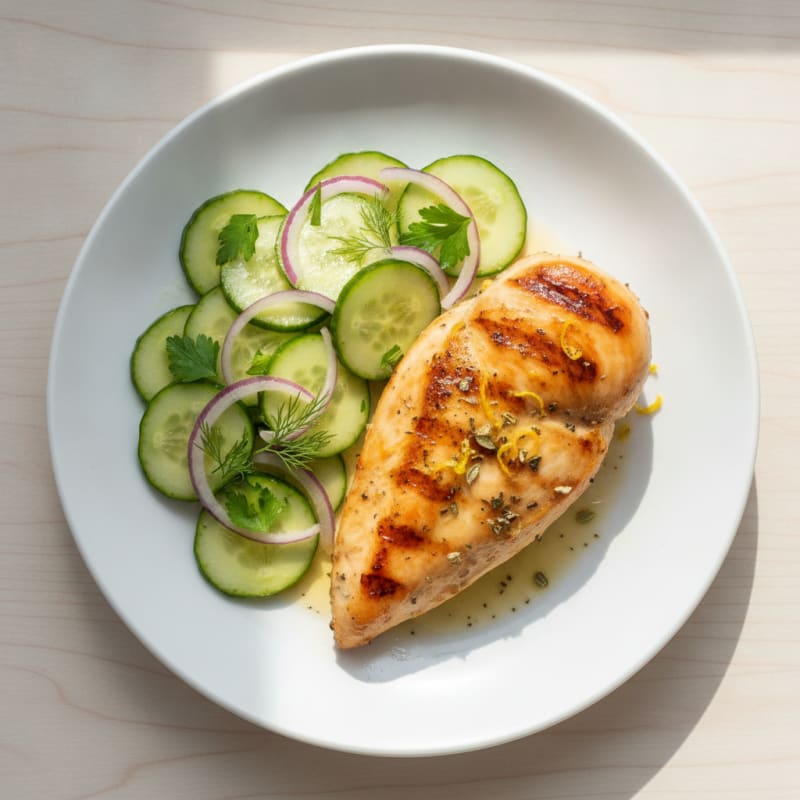 Grilled Chicken Breast with Cucumber Salad