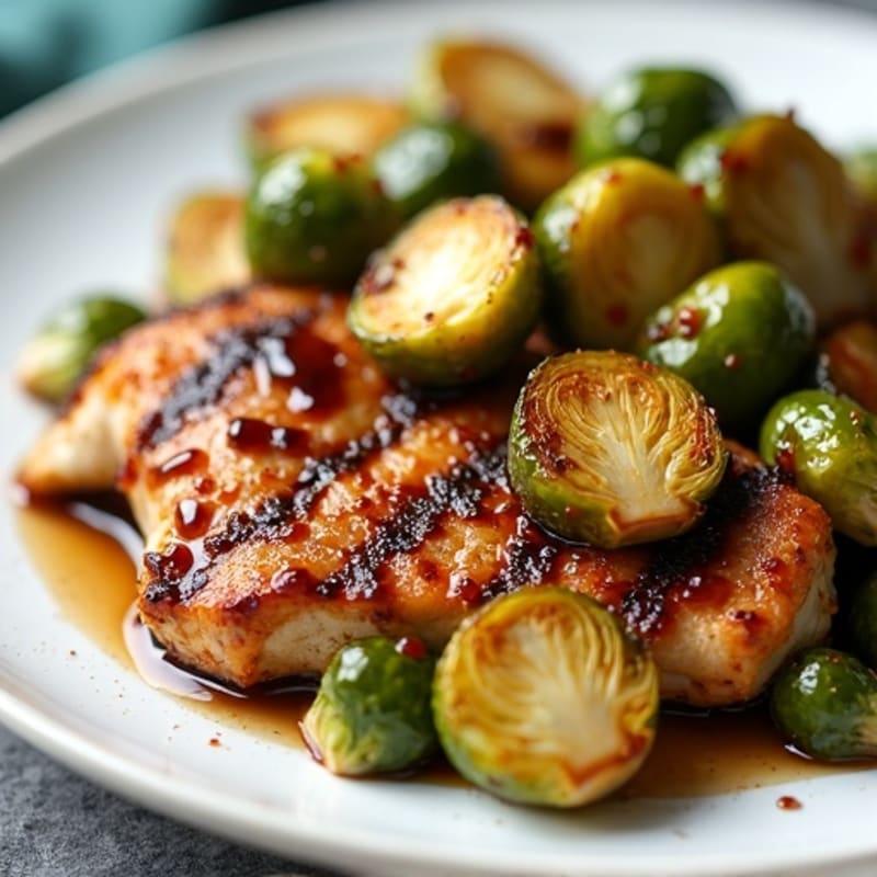 Honey-Balsamic Glazed Crispy Brussels Sprouts with Grilled Chicken