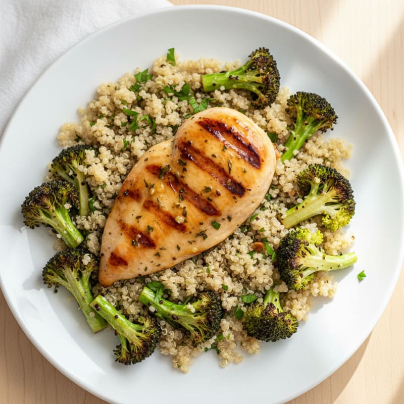 Grilled Chicken Breast with Roasted Broccoli and Quinoa