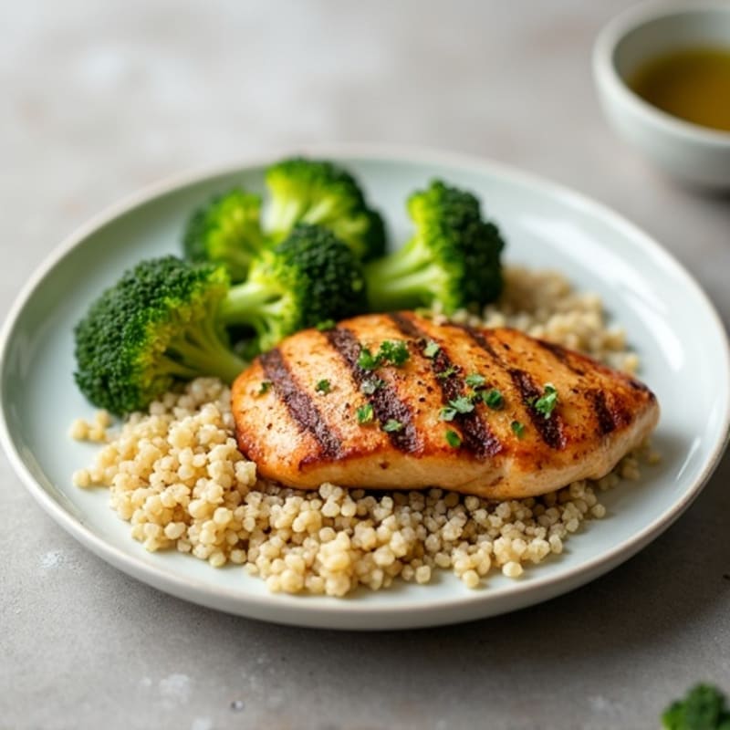 Grilled Chicken Breast with Quinoa and Steamed Broccoli