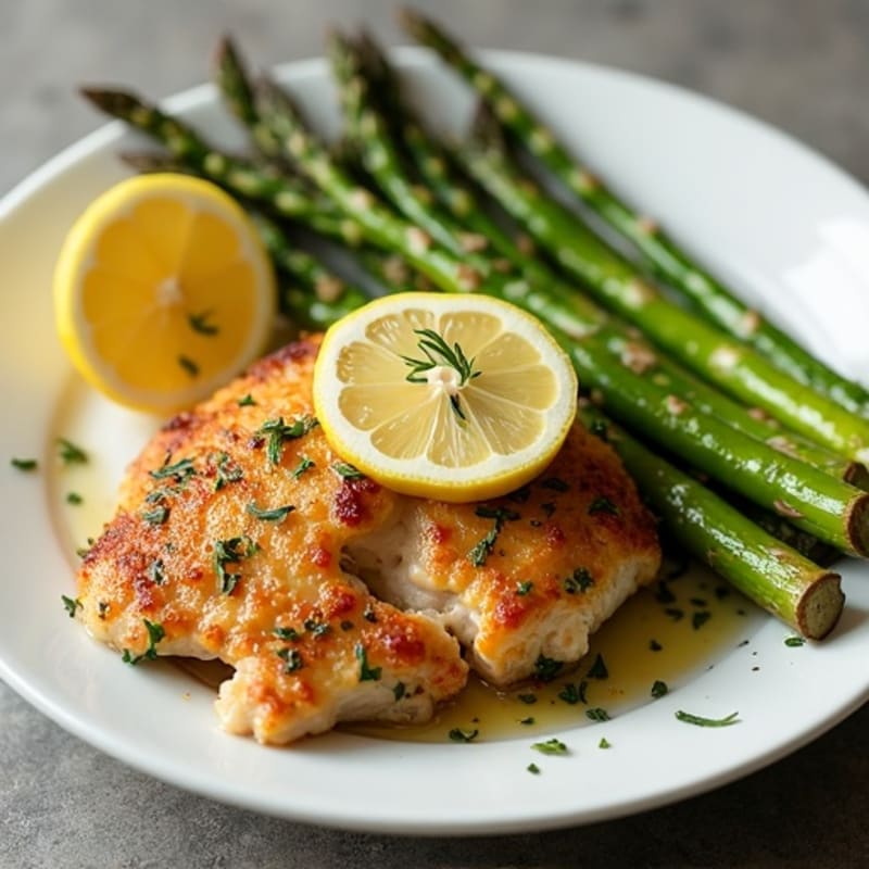 Crispy Lemon-Herb Pan-Seared Chicken with Roasted Asparagus