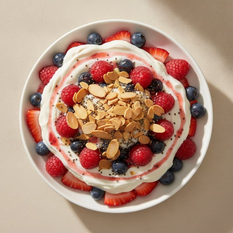 Greek Yogurt Protein Parfait with Mixed Berries and Almonds