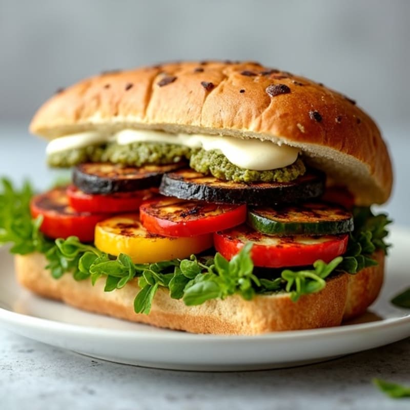 Grilled Vegetable and Fresh Pesto Hearty Sandwich