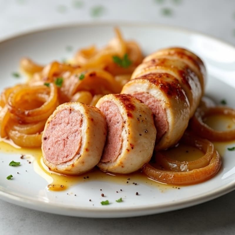 Lean Turkey-Wrapped Chicken Sausage with Caramelized Onions