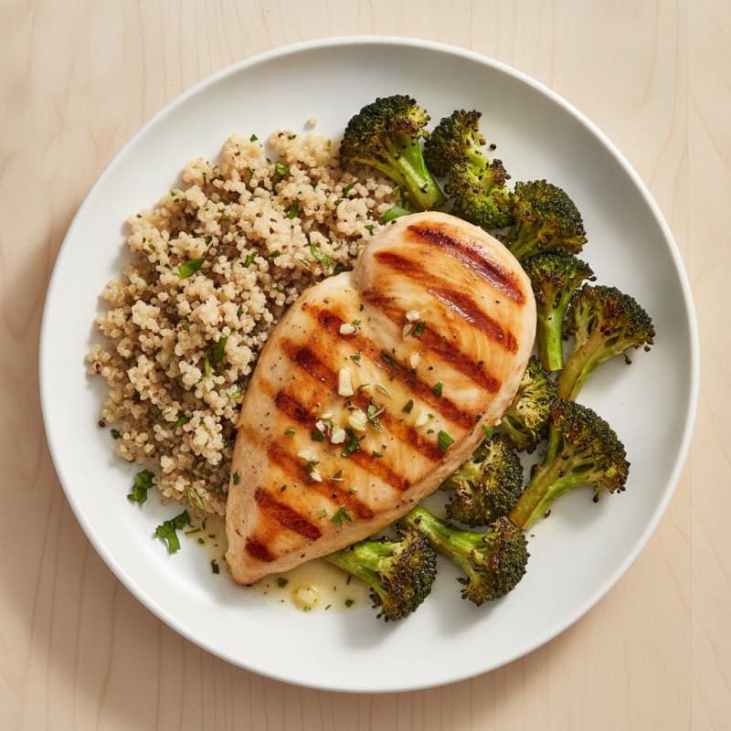 Grilled Chicken Breast with Roasted Broccoli and Quinoa