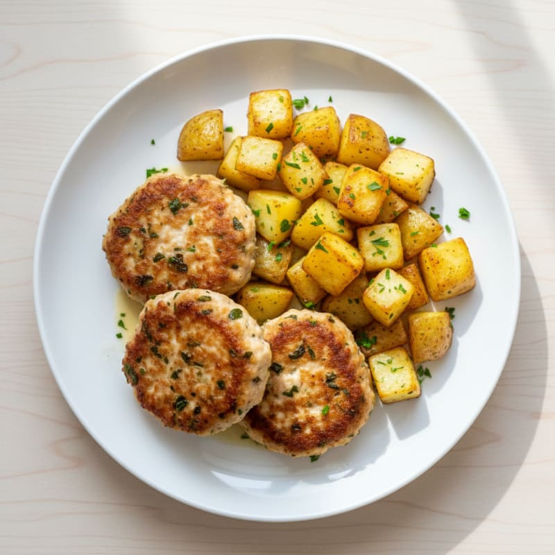 Crispy Pan-Seared Chicken Patties with Golden Potatoes