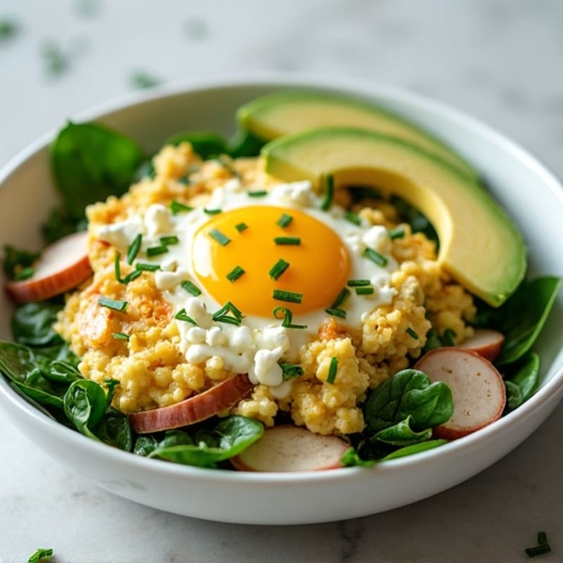 Egg White Spinach Scramble with Cottage Cheese and Sliced Turkey
