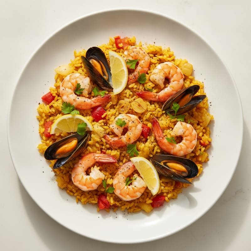 Spanish Seafood Paella with Saffron Rice