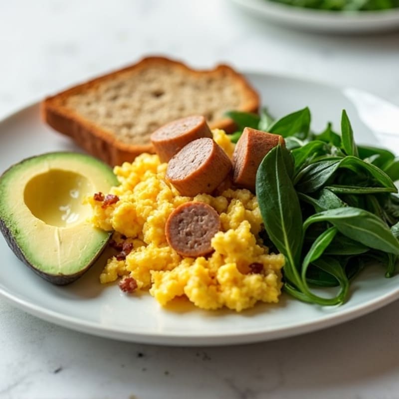 Egg White and Turkey Sausage Scramble with Sautéed Spinach