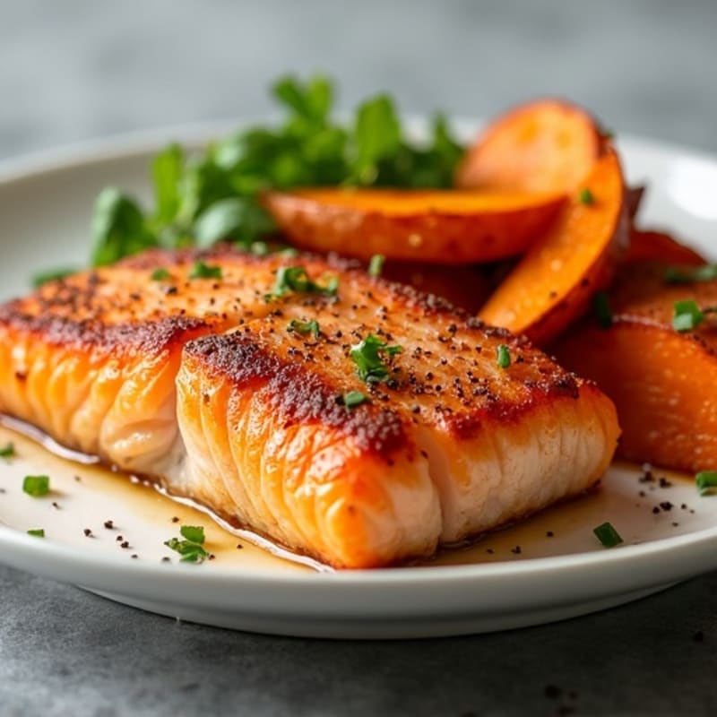 Crispy Salmon with Roasted Sweet Potato Wedges