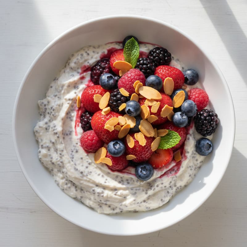 Greek Yogurt Protein Pudding with Mixed Berries