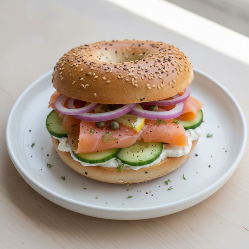 Smoked Salmon Everything Bagel Sandwich