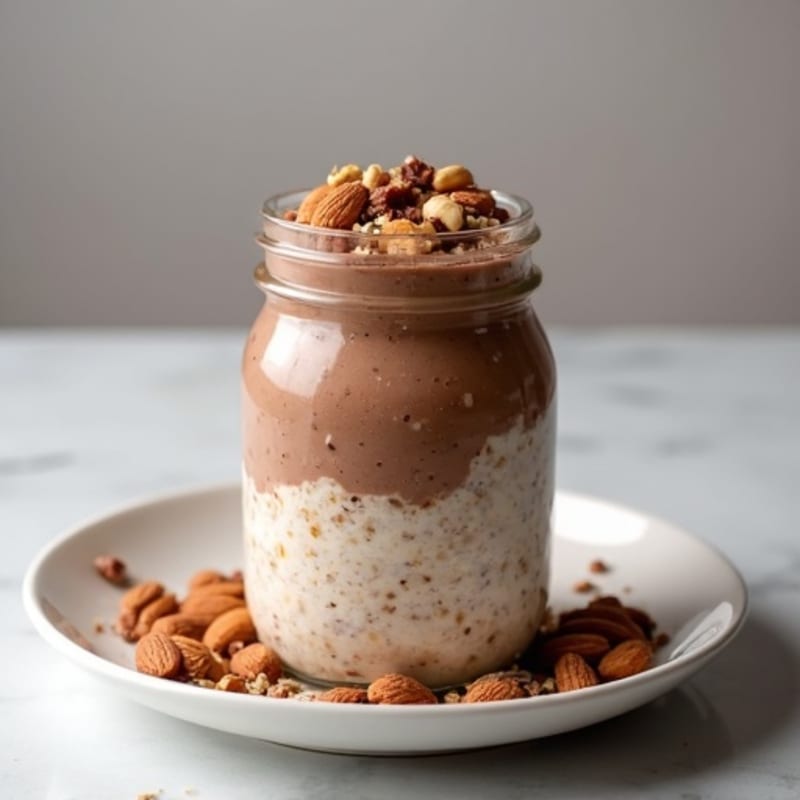 Chocolate Protein Overnight Oats with Creamy Greek Yogurt and Crunchy Almonds