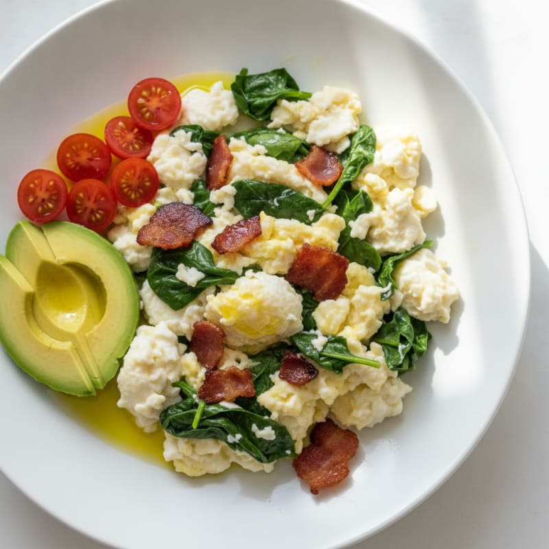 Egg White Scramble with Spinach and Turkey Bacon