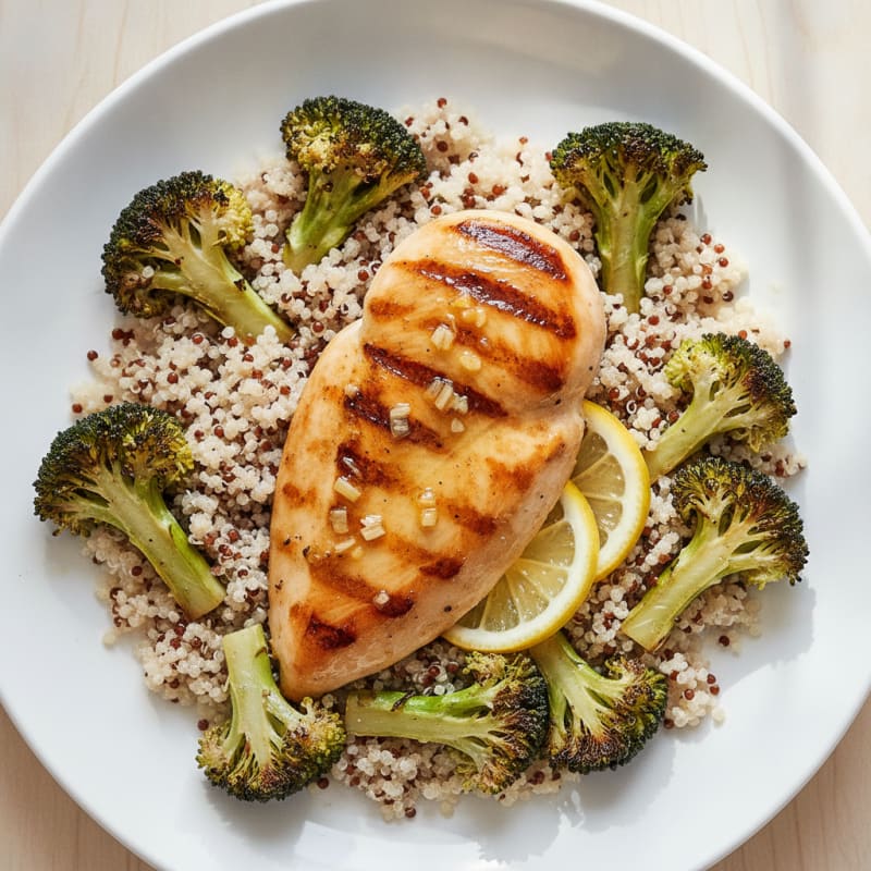 Grilled Chicken Breast with Quinoa and Roasted Broccoli