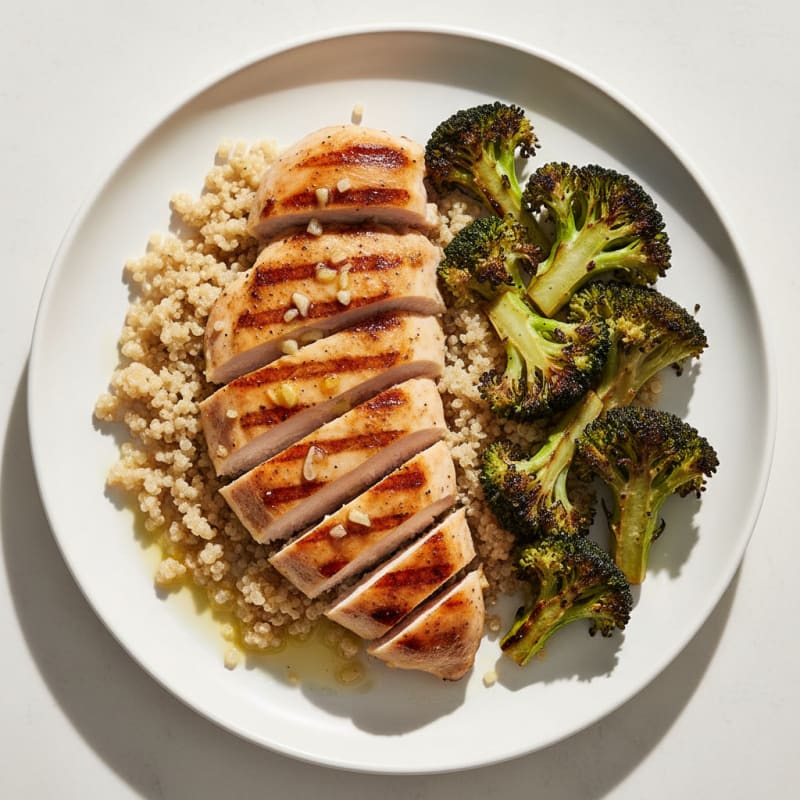 Grilled Chicken Breast with Quinoa and Roasted Broccoli