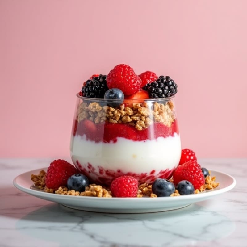 Greek Yogurt Parfait with Mixed Berries and Crunchy Almond Granola