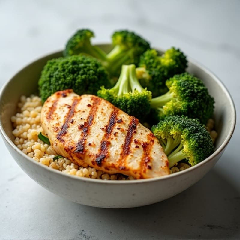 Grilled Chicken Breast Bowl with Quinoa and Roasted Broccoli
