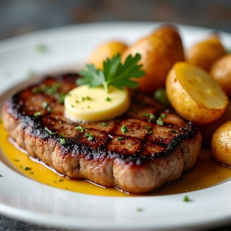 Pan-Seared Garlic Butter Steak with Crispy Roasted Potatoes