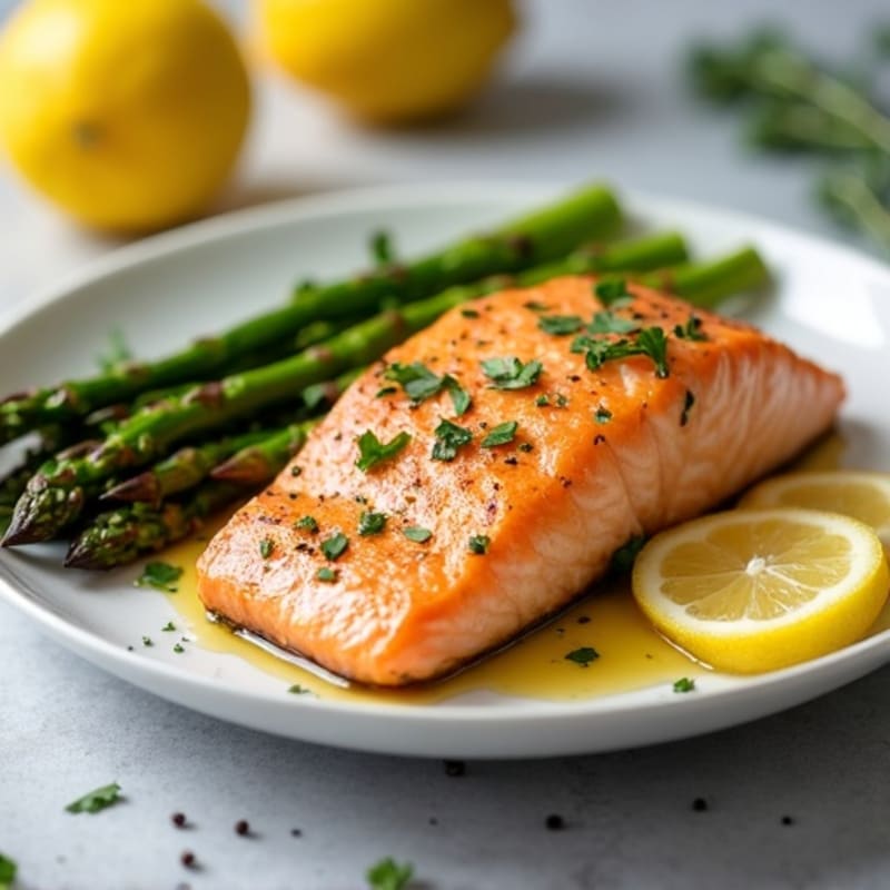 Lemon Garlic Pan-Seared Salmon with Roasted Asparagus