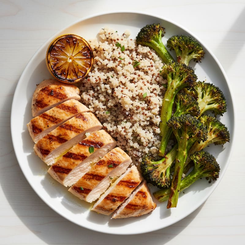 Grilled Chicken Breast with Quinoa and Roasted Broccoli