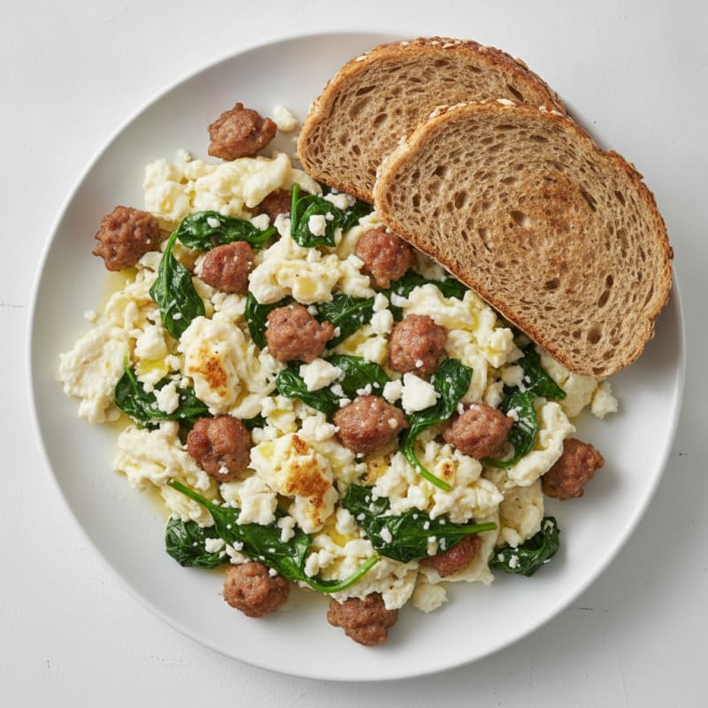Egg White and Turkey Sausage Scramble with Spinach and Feta